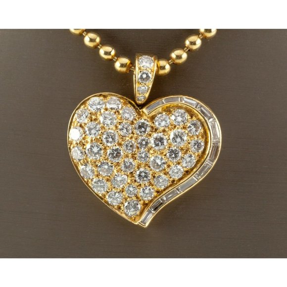Bulgari Bvlgari Vintage 18k Yellow Gold Diamond Heart Pendant w/ Ball Chain - Picture 3 of 10